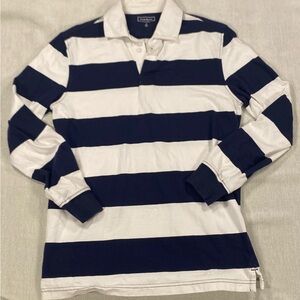 Club Room Navy White Broad Stripe Polo Rugby Collared Sports Shirt Blue Button